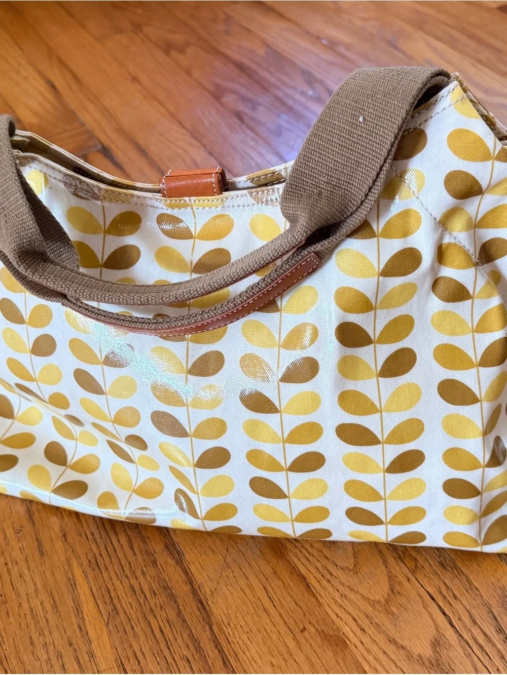 Orla Kiely Yellow and Tan Leaf-Print Hobo Bag. Shoulder bag